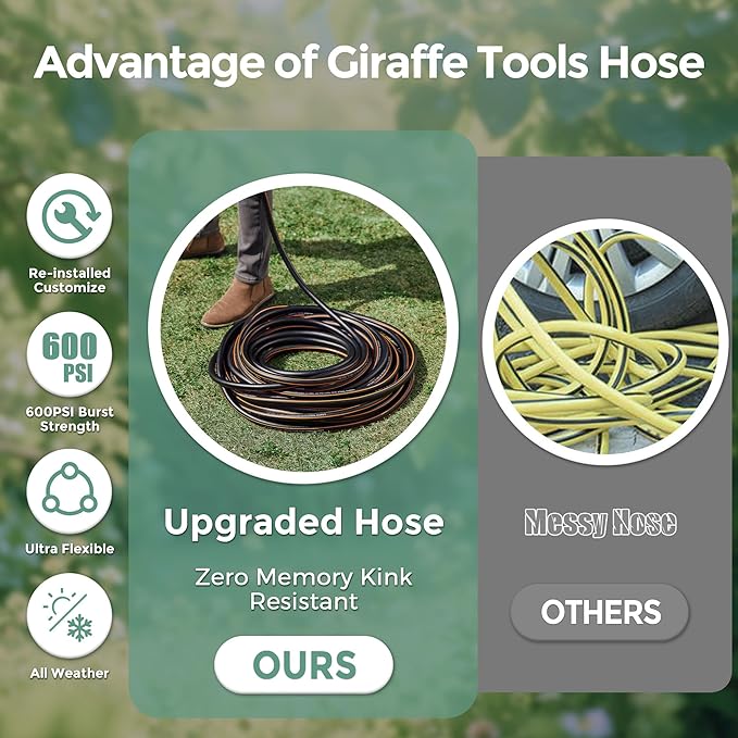 Giraffe Tools Leader Hose 5/8" x 10ft, Custom Length, No Kink, Flexible, Leakproof Water Hose, Double Female Fittings, 600 Burst PSI, 10ft, Black Orange