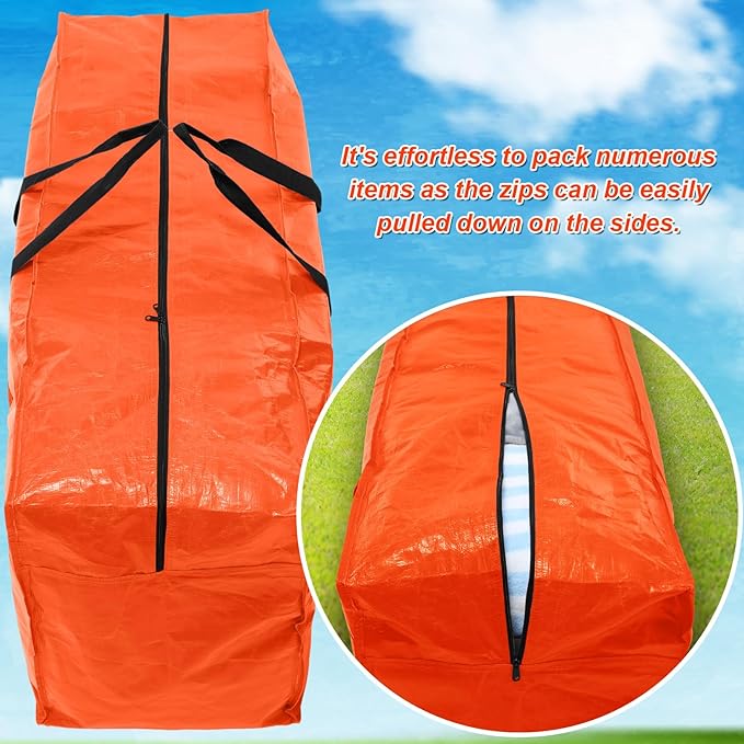 Windyun 4 Pack 57 Gallon Extra Large Storage Bags XXL Moving Bags with Zipper Handles Heavy Duty Jumbo Big Tote Box for Christmas Tree Storage 4, 5, 7.5, 9, 10, 12 ft Skeleton College Dorm(Orange)