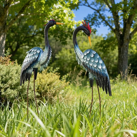 Ultym 44.8" Extra-Large Crane Decor, Handcrafted Metal Heron Lawn Sculptures with Stable U-Ground Stakes, Backyard Decoration, Metal Garden Bird Animal Yard Art, Lawn Ornament