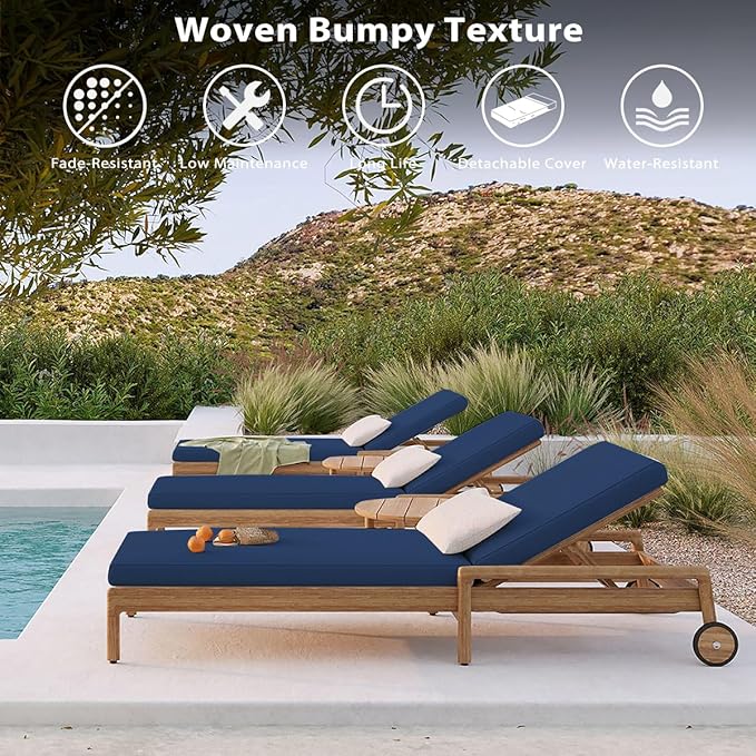 Sundale Outdoor Olefin Chaise Lounge Cushion Set of 2, Water-Resistant Patio Lounge Chair Cushion, Thick Lounger Pad with 4 Straps Dark Blue, 80 x 26 x 4 Inches