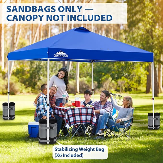 EAGLE PEAK Extra Large Weight Bags for Canopy Tent 270 lbs Leg Weights Heavy Duty Sandbags for Pop Up Canopy Gazebos Beach Tent Umbrella Greenhouse Set of 6, Gray