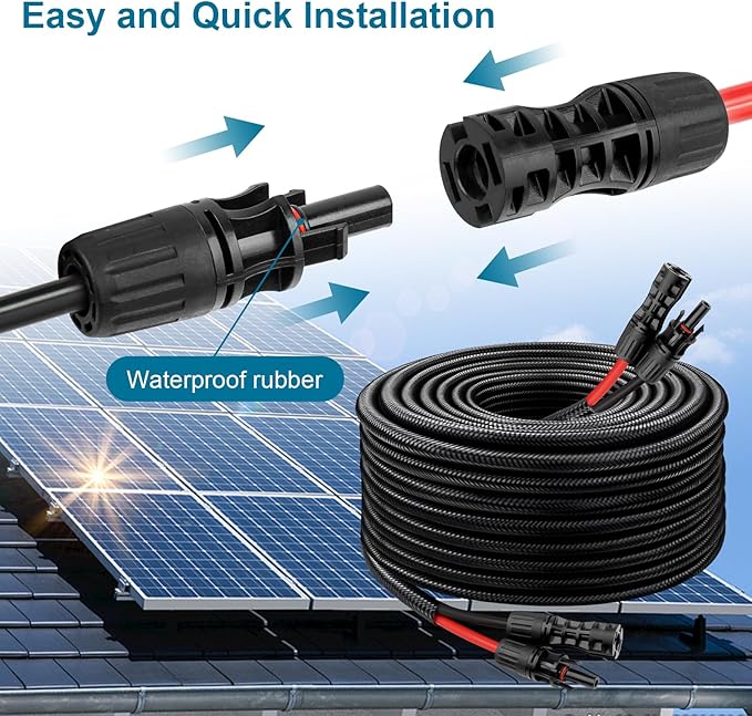 Solar Panel Extension Cable - 8AWG 10FT Solar Wire with Female & Male Waterproof Connector Flame Retardant Protective Sleeving PV Wire for RV, Photovoltaic Systems, Home, Boat, Solar Panels, Car