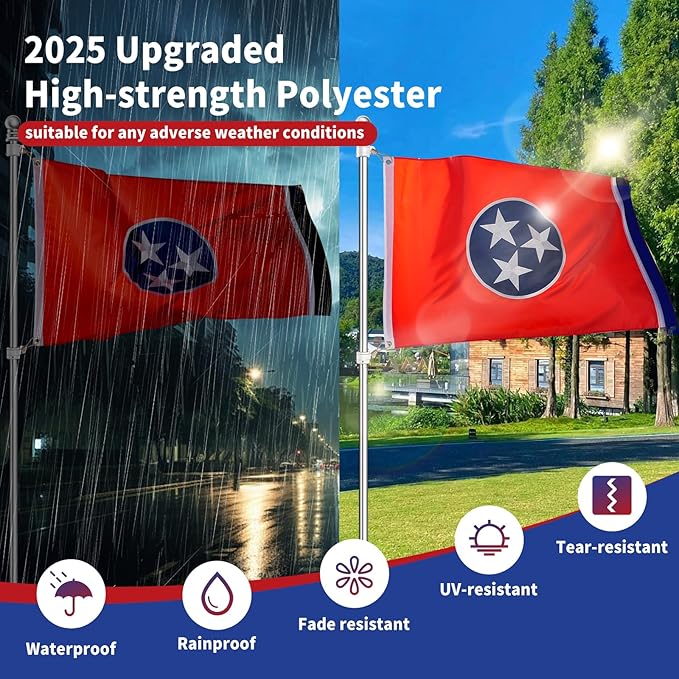EMBROID Tennessee Flag 4x6,Tennessee State Flag Outdoor,Embroidery Technique,Tear Resistant,Sewn Stripes and Brass Grommets,Upgraded High-strength Polyester Fabric,All Weather Durable State Flags.