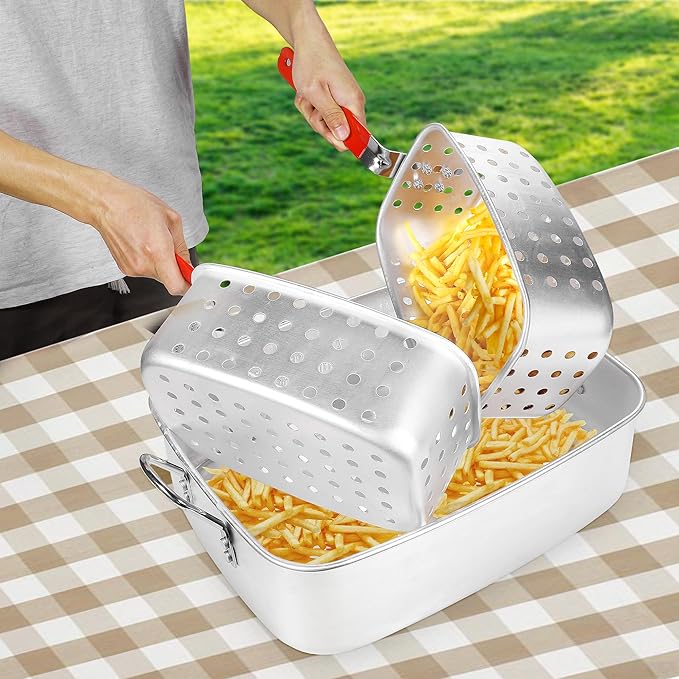 Propane Deep Fryer with 18Qt Square Deep Fryer Pot – High Grade Strainer Basket Aluminum Pot for Fish Fry, Seafood Pot – Propane Burners for Outdoor Cooking Include Lid -OT1808-2-LID