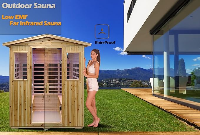 LTCCDSS Low EMF Outdoor Far Infrared Sauna 4-Person, Hemlock Wood Sauna for Home, Withstand Temp -5℉-104℉, Bluetooth Speakers, LED Reading Lamps, Chromotherapy Lights