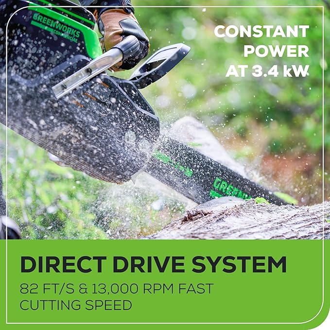 Greenworks 82V 20" Brushless (3.4 kW) Cordless Chainsaw (205 Cuts Per Charge), 4.0Ah Battery and Dual Port Rapid Charger (Great For Landscapers and Professionals)