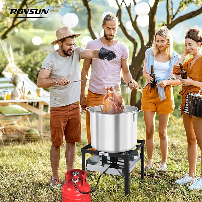 ROVSUN 80QT Turkey Fryer with 150,000BTU Propane Stove, Aluminum Seafood Crawfish Boiler Steamer & Deep Fryer with Basket, 10PSI CSA Certified Regulator & Lifting Hook for Outdoor Backyard Cooking