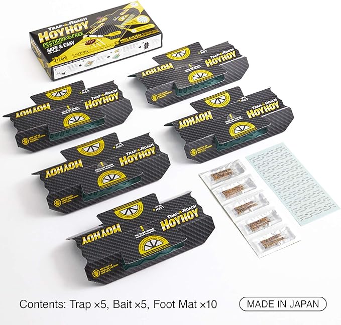 HOY HOY Trap A Roach - Bait Glue Traps, Great for Home with Kids & Pets Indoor, Sticky Pest Control Trap, Roach Killer, Made in Japan 5 Traps