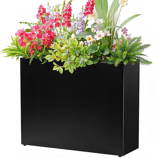 Metal Planter Box 38.2'' x 13'' x 30'' Rectangle Planters for Outdoor Plants Large Black Rectangular Planter with Felt Bag & Drainage Holes for Indoor or Outdoor Flower Garden Porch Patio