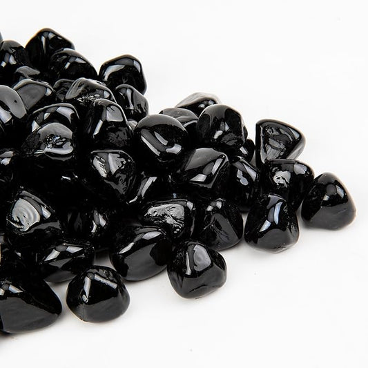 Fire Glass Diamond 1 Inch Fire Pit Glass Rocks for Propane or Gas Fire Pit 10 Pounds Onyx Black