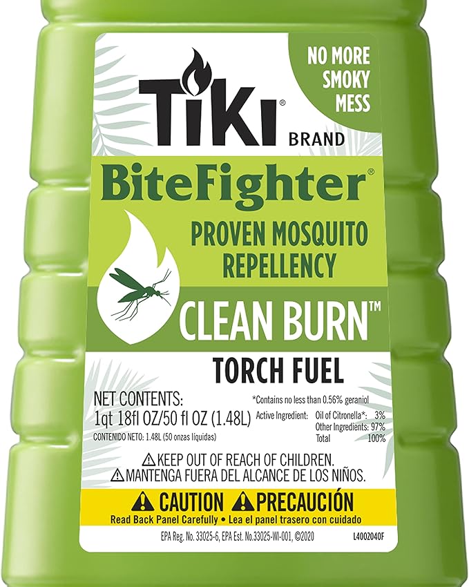TIKI Clean Burn Mosquito Repellent Torch Fuel – 50 oz., Smokeless & Low-Soot Citronella, Mosquito Repellent, Plant-Based Formula for Outdoor, Patio, Garden & Backyard Torches