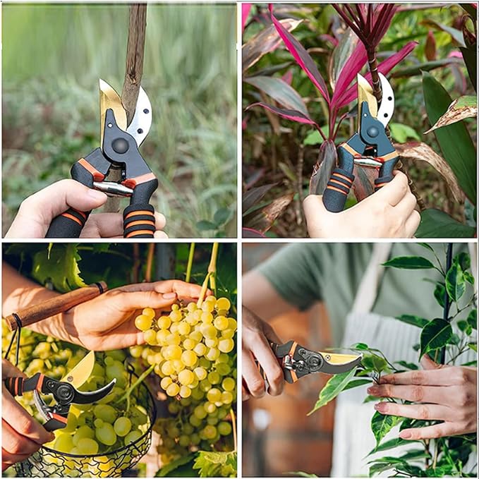 Titanium Coated Pruning Shears Reduce Wrist Fatigue - Cuts 3X Easier, Weak Hand Arthritis Snips, 1 Inch Shear Diameter, Rust Resistant, Strong, Comfortable & Ergonomic Handle