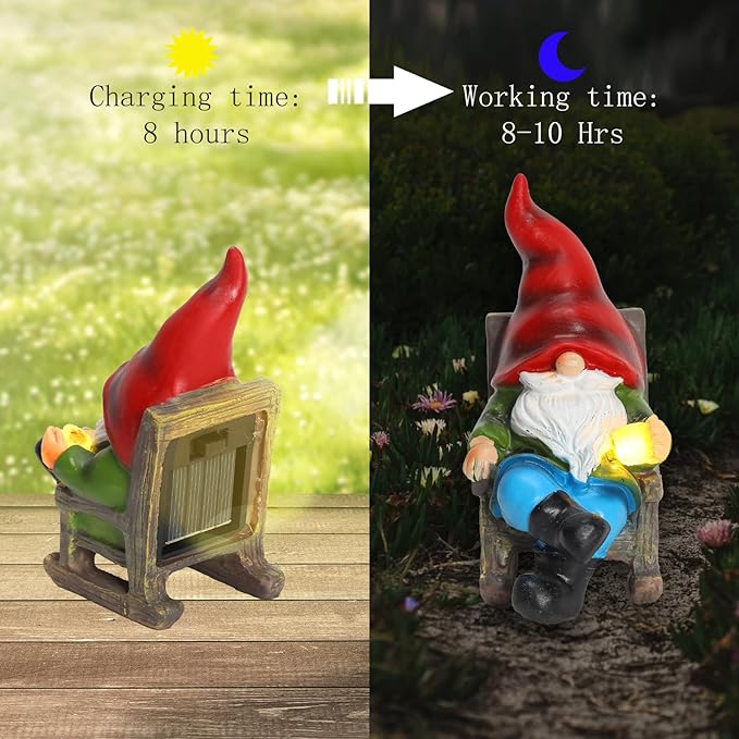 halp·ssfm Garden Gnome Statue Solar Light Miniature Outdoor Decor Gnome Figurine for Outdoor Indoor Home Lawn Yard Balcony Porch Patio for Women Mom Grandma 3.54"x2.36"x4.72"