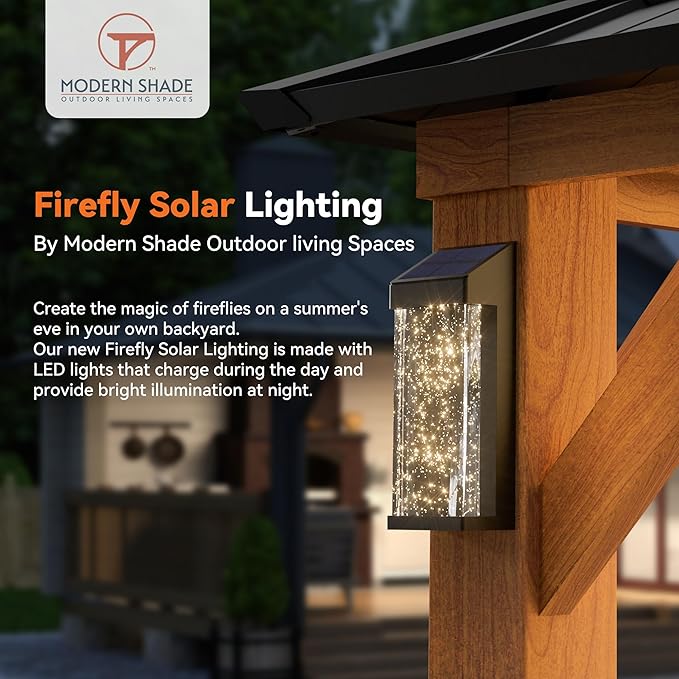 Modern Shade The Horizon Hardtop Gazebo 12' x 12' with 4 LED Lights, Permanent Outdoor Gazebo with Galvanized Steel Double Roof, Grill Pavilion with Decor Hooks, Mosquito Nettings, Wood Grain