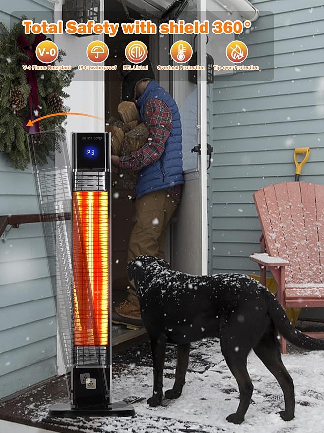 Patio Heater for Outdoor,1500W Electric Infrared Radiant Heaters with Remote for Garage Bedroom Backyard, Room Space Heater with 24H Timer,3 Heat Settings,Tip-over Protection for Indoor, 36"