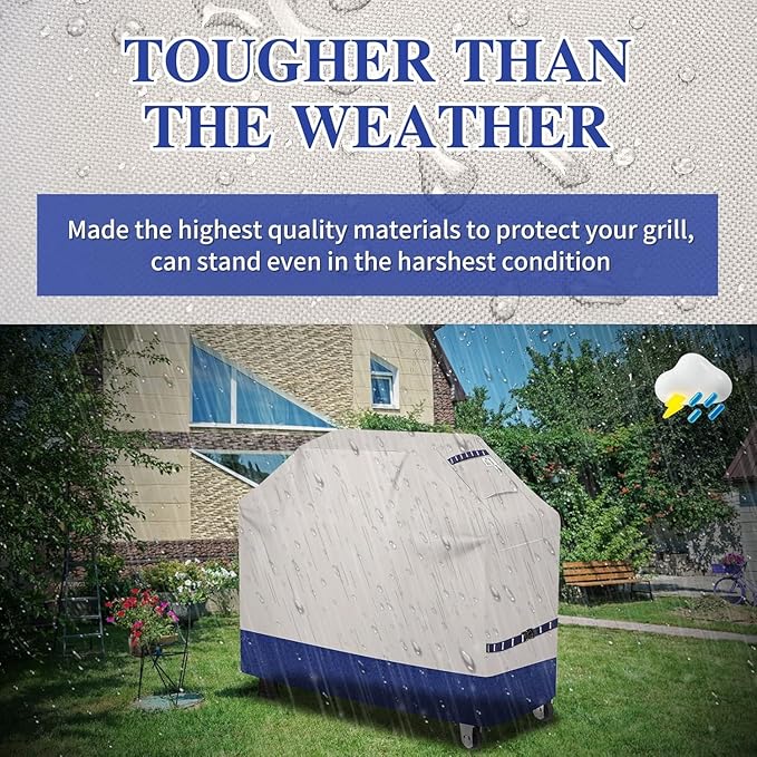 Kiafmol Grill Cover for Outdoor Grill 600D Heavy Duty 59Inch Waterproof,UV & Fade Resistant,BBQ Cover with Adjustable Straps,BBQ Grill Cover for Weber,Blackstone,Charbroil etc,Blue with Print