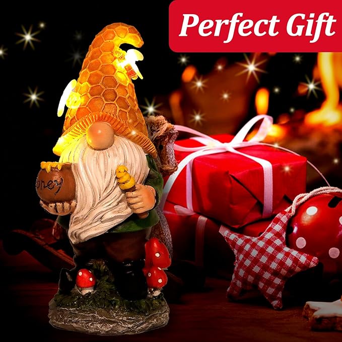 VChymm Solar Garden Gnomes Outdoor Statues-11.8‘’Outdoor Garden Decor-LED Outdoor Decor Light-Unique Housewarming Gifts Yard Art Sculptures for Patio Lawn Ornaments