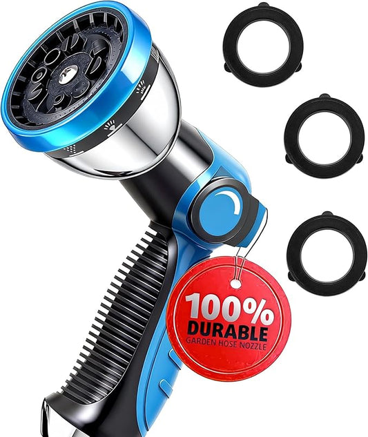 Garden Hose Nozzle, Durable High Pressure Water Hose Sprayer Nozzle with 10 Patterns for Watering Plants, Washing Cars, Cleaning Patio, Showering Pets