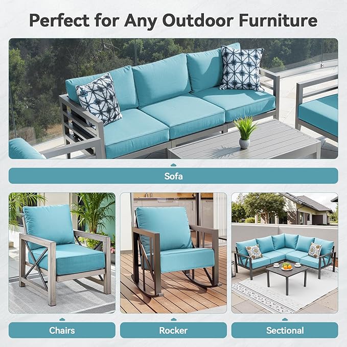 6" Thick Outdoor Cushions 24x24x6, 1-Set Deep Seat Patio Cushions with Removable Cover, Waterproof & Fade Resistant Replacement for Wicker Chair, Loveseat, Sofa - Teal