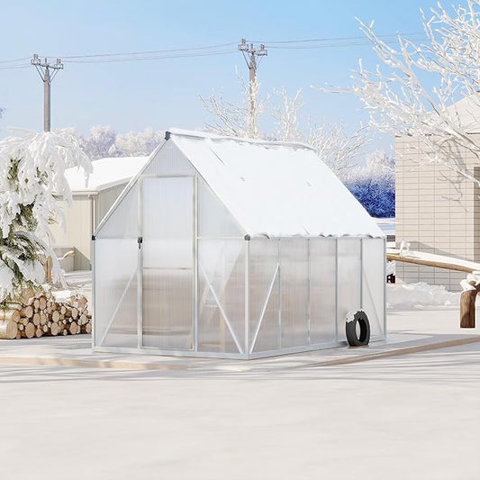 Polycarbonate Greenhouse for Outdoors, Large Walk-InGreenhouse with Quick Setup Structure and Roof Vent, Greenhouse with Ventilation