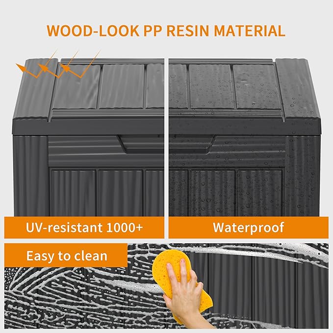 29 Gallon Deck Box Large Outdoor Storage for Patio Furniture,Outdoor Cushions,Garden Tools and Pool Supplies,Waterproof,Resin,Lockable(Black)