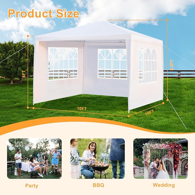 Outvita Outdoor Party Tent, Patio Canopy Tent Gazebo with Removable Sidewalls Instant Event Tent for Cater Events Wedding Birthday Pavilion Beach BBQ (10'x10')