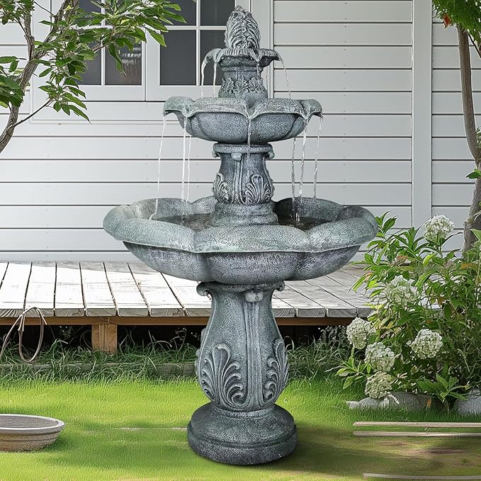 ourrco 48" H Elegant Water Fountain Outdoor Garden - Decorative Water Fountain Outdoor with Intricate Design for Patio, Backyard, Lawn, Outside Decor