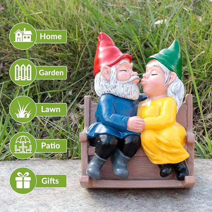 Chambtalie Kiss Garden Gnome Statue Couple in Love Collectible Figurine Mr and Mrs Gnome Sculpture Romantic Gnome Lover Couple Statues Indoor Outdoor Yard Home Décor Mom Dad Friends Gifts