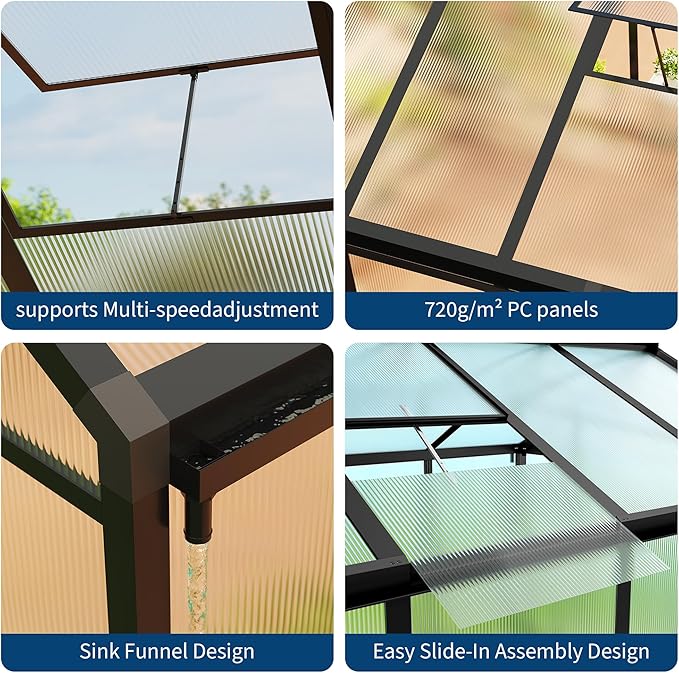 8x12 ft Greenhouse for Outdoors, Polycarbonate Greenhouse with Roof Vent, Ground Nails, Lockable Push Door, Aluminum Large Walk-in Green House for Outside Garden Backyard, Patio, Lawn, Black