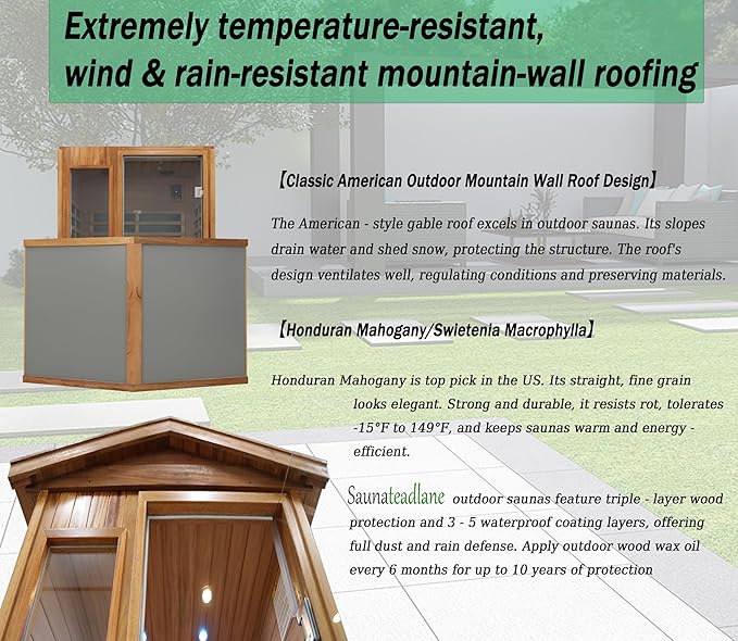LTCCDSS Ceramic Outdoor Infrared Sauna 2 Person, Mahogany Far Infrared Sauna, Low EMF Sauna Room for Home,Withstand Outdoor Temp -10℉-149℉,Chromotherapys, Bluetooth Speakers (DIY Configurable)
