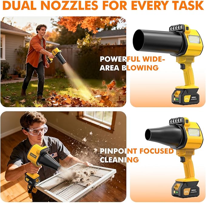 OGERY Brushless Leaf Blower Cordless with Lights, Powerful Electric Leaf Blowers with 2 x 3.0Ah Batteries & Fast Charging, 700CFM 900G Wind Pressure Handheld Blower for Lawn Care Yard Garden, Yellow