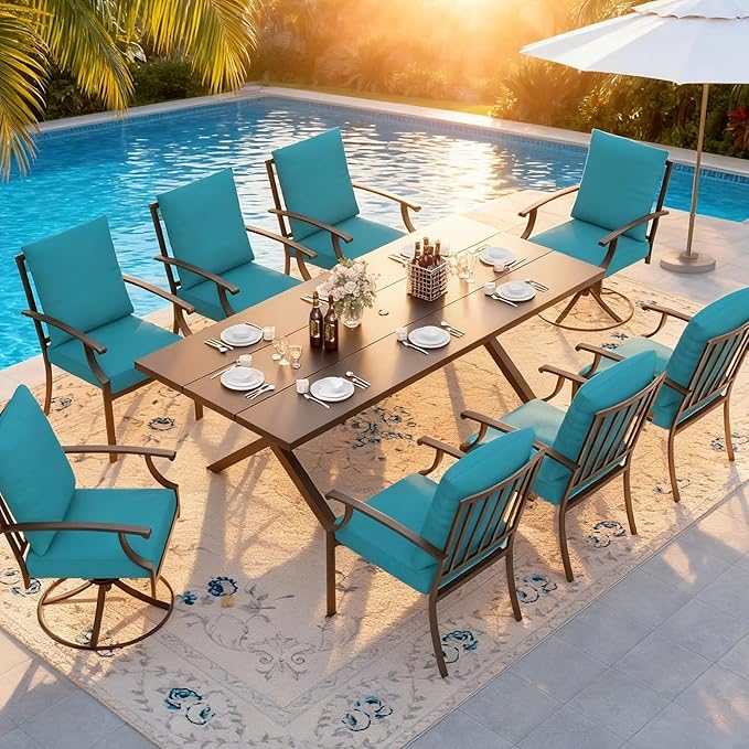 Outdoor Dining Set Patio Dining Table and Chairs Set Outdoor Furniture Set (Blue, 9 Dining Set)