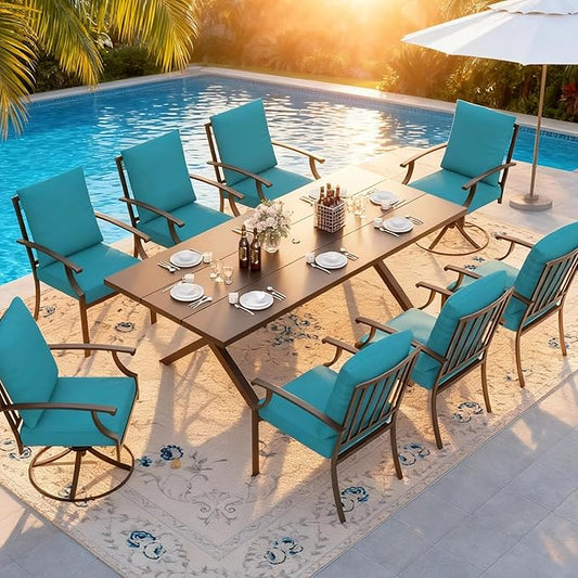 Outdoor Dining Set Patio Dining Table and Chairs Set Outdoor Furniture Set (Blue, 9 Dining Set)