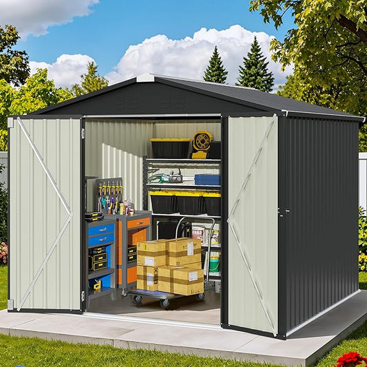 Patiowell 8x8 FT Outdoor Storage Shed, Heavy Duty Tool Storage Sheds with Lockable Doors and Updated Frame Structure for Backyard Patio Lawn, Black