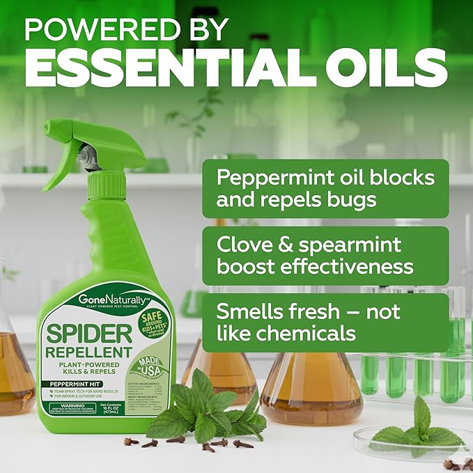 Spider Repellent – Natural Peppermint Oil Spider Spray for Indoor & Outdoor Use – Spider Killer & Repellent for Home – Safe for Kids & Pets Pest Control Solution (16oz)