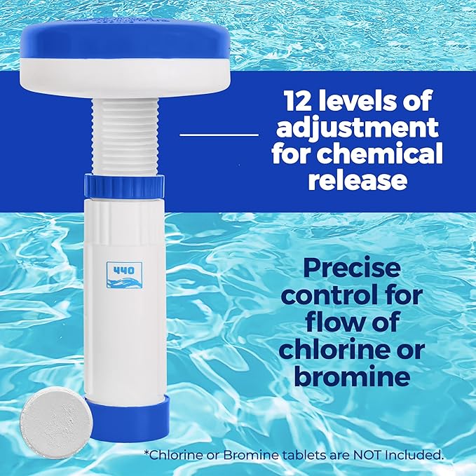 440 Mini Premium Floater Dispenser for Spa, Hot Tub and Small Pools for 1 Inch Chlorine or Bromine Tablets. (Tablets NOT Included) Adjustable Release, from 0 to 13 Flow Control