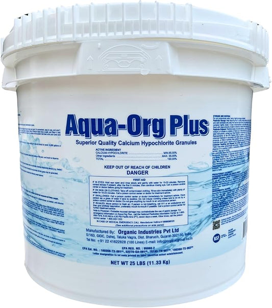 Pool Shock by Aqua Org Plus - 65% Granular Cal Hypo - Swimming Pool Shock for In-Ground, Above Ground, Spas & Hot Tubs - 25 Pound Pail