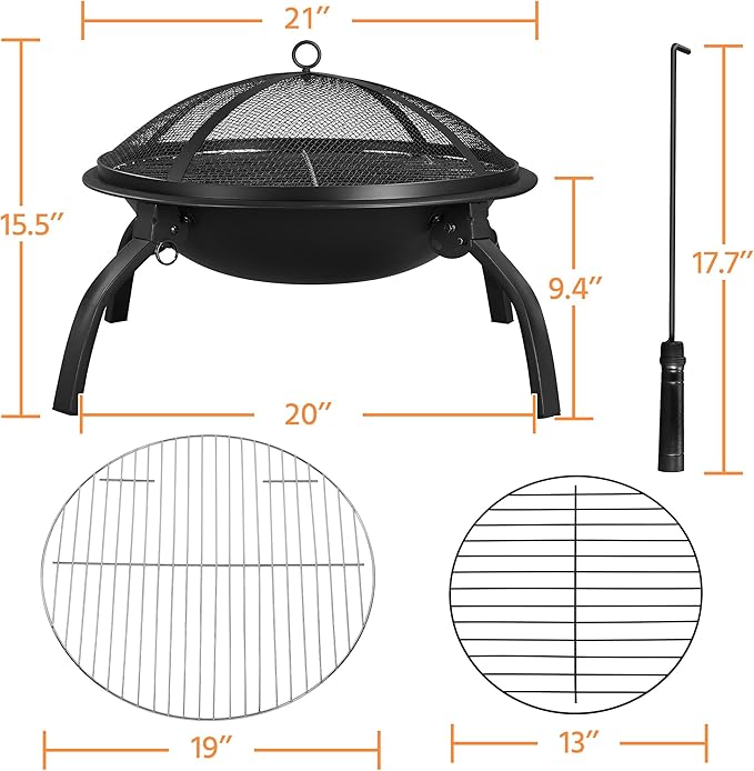Yaheetech 21inch Fire Pit Portable Folding Steel Fire Bowl Garden Treasures Fire Pit for Outside Fireplace with Carrying Bag, Spark Screen, BBQ Grill & Log Grate for Patio Backyard Camping Bonfire