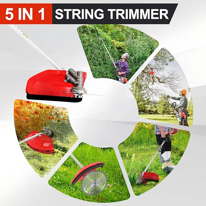 2025 New Gas Weed Wacker, 52cc 5-in-1 Gas Weed Eater, String Trimmer, Hedge Trimmer, Pole Chainsaw with Extension Pole,Brush Cutter, Multi Functional Trimming Tools for Home Yard Garden (Orange)