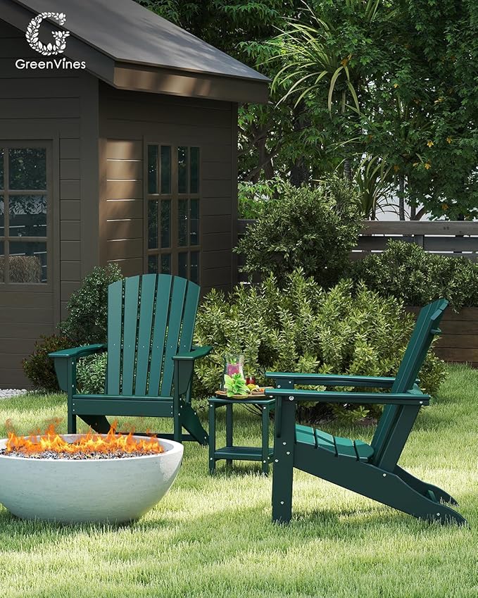 GREENVINES Adirondack Chairs Set of 6 | HDPE Plastic | All Weather | Oversized Fire Pit Chair | Forest | Poly Lumber | for Outdoor Deck Backyard Patio Garden