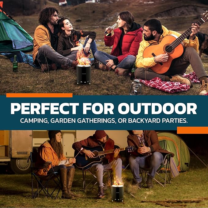 Wood Burning Fire Pit Stove with Black Exterior - Smokeless Outdoor Stove for Efficient Wood Fires, Camping, and Gatherings, Stainless Steel with Removable Ash Pan, Stand and Carry Bag