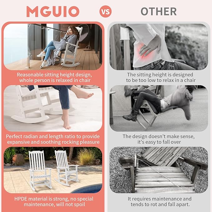 Outdoor Rocking Chair, Oversized All Weather High Back Porch Rocker, Patio Rockers for Outside