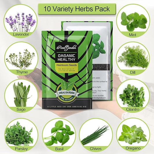 Indoor Herb Garden Kit – 10 Non-GMO Herb Seeds with Soil, Pots & Moisture Meter – Easy Windowsill Gardening Starter Set – Unique Gift for Gardeners, Home Chefs & Families