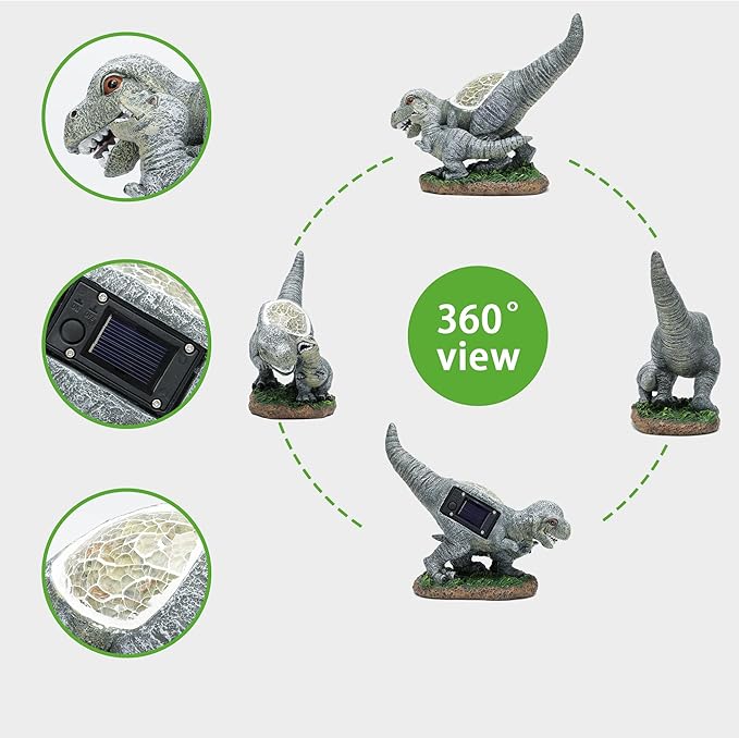 Rezpuao Garden Statue Dinosaur,Solar Dinosaur Decor for Outdoor,Resin Dinosaurs Figurine with Solar Light for Patio,Balcony,Yard,Lawn Ornament,Perfect Garden Gift