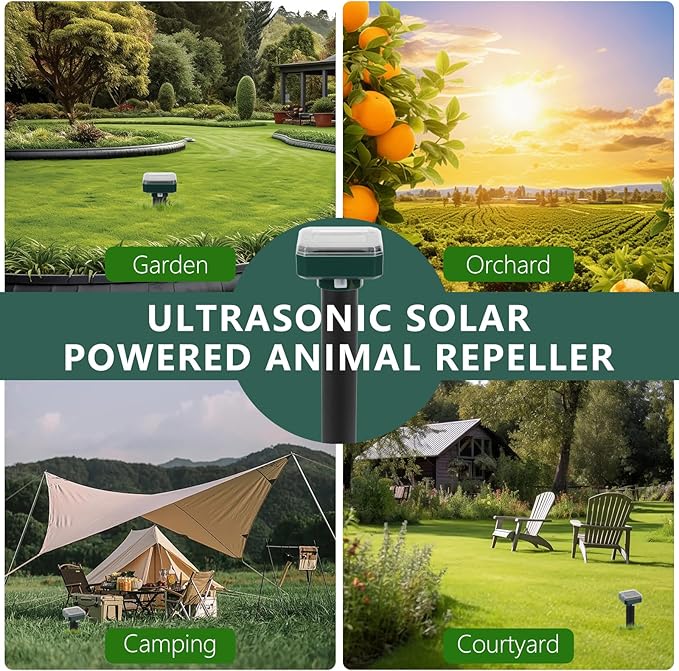 8 Pack 2025 Upgraded Solar Ultrasonic Animal Repellent Outdoor – Motion Activated Deer, Squirrel, Cat, Raccoon, Dog & Rat Deterrent with Ultrasonic Sweep for Garden Yard