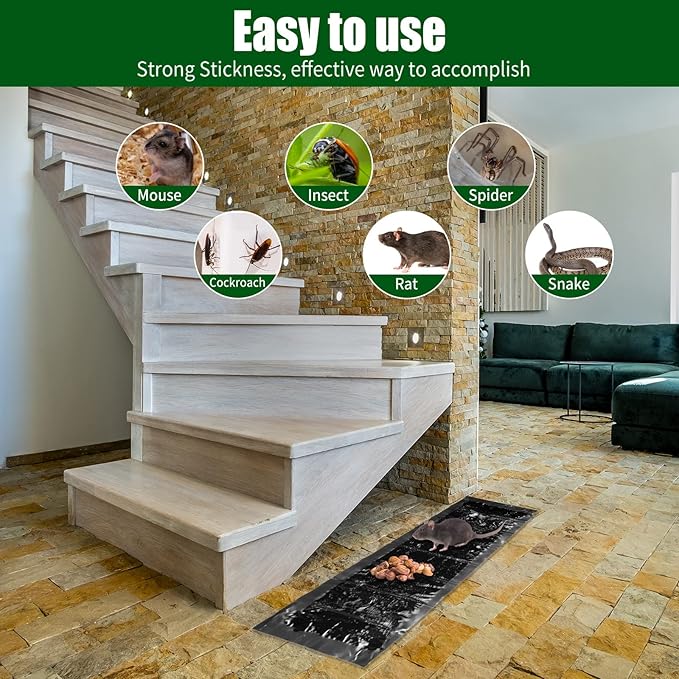 Qualirey 8 Pack Large Sticky Mouse Trap 24 Inch Sticky Rat Glue Roach Indoor Pest Control for Trapping Snakes Rats Spiders Roaches in Restaurant Kitchen House Supplies (Black)
