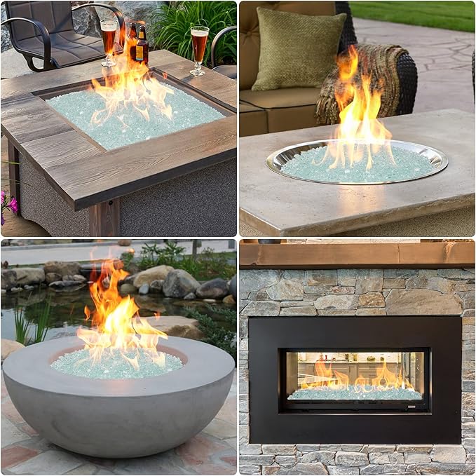 Onlyfire 10 lbs Fire Glass for Propane Fire Pit, 1/4-Inch High Luster Fireplace Glass Rocks for Fire Pit Table, Crystal Ice