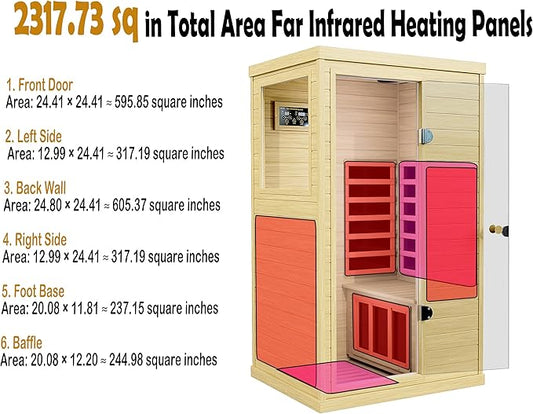 LTCCDSS Far Infrared Sauna 1 Person Low EMF Indoor Sauna Room for Home Bluetooth Speakers Reading Lamp 2317.73 sq Area Far Infrared Heatting Panels, 36.85 * 28.35 * 62.6In