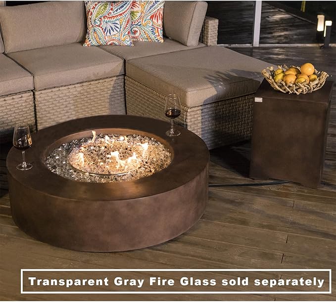 COSIEST 2-Piece Outdoor Propane Firepit Table Set w Tank Table, Certified, 42 inch Dark Fire Table (50,000 BTU) w 16 inches Tank Cover Side Table 20lb for Garden,Pool,Backyard