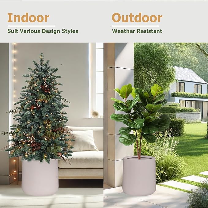 14" H x 13.7" D Conico Fiberstone Round Planter- Christmas Tree Planter, Smooth Finishes, Weather Resistant for Indoor and Outdoor Use, Included 2 Extra Coco Mats (Taupe, 10.6" Pot Opening)